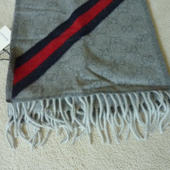 Gucci Nikky 'GG' Logo Pattern Wool Scarf (Gray) - Picture 2 of 9
